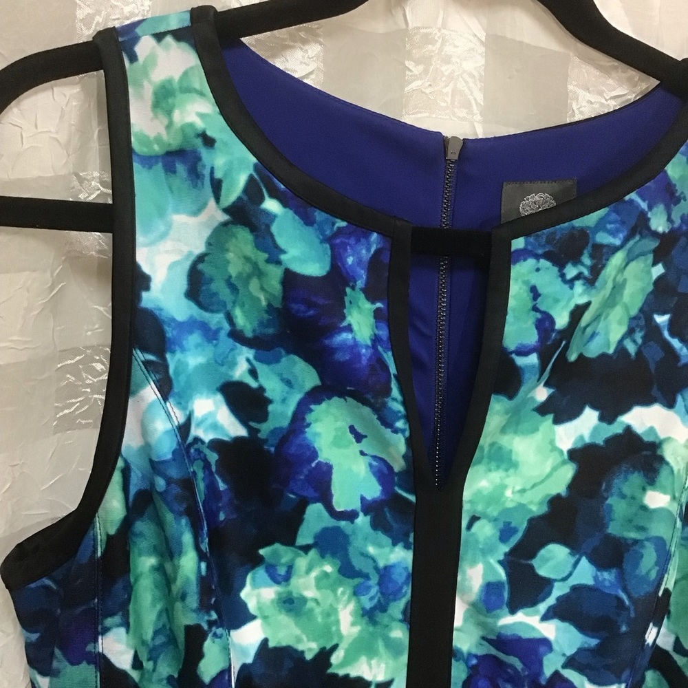 Vince Camuto Blue Green Black Floral Print Sleeveless Fit & Flare Dress, Size 10 - Picture 3 of 12